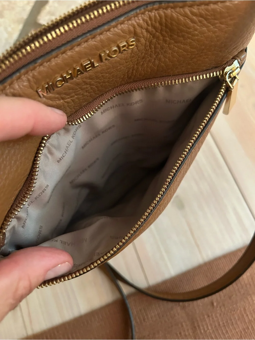 Michael Kors Cognac Pebbled Leather Crossbody
